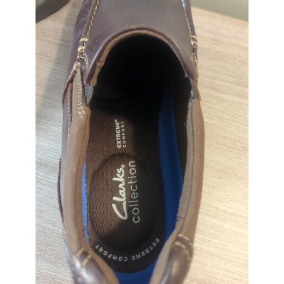 Clarks Comfort Loafer Mens 9.5 Fit Brown Leather Preppy Slip On Dress Shoes - Picture 3 of 6